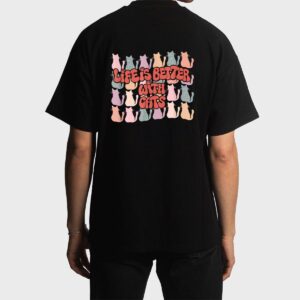 Life Is Better With Cats Retro Cat Mama Dad Groovy Men Women Men T-Shirt