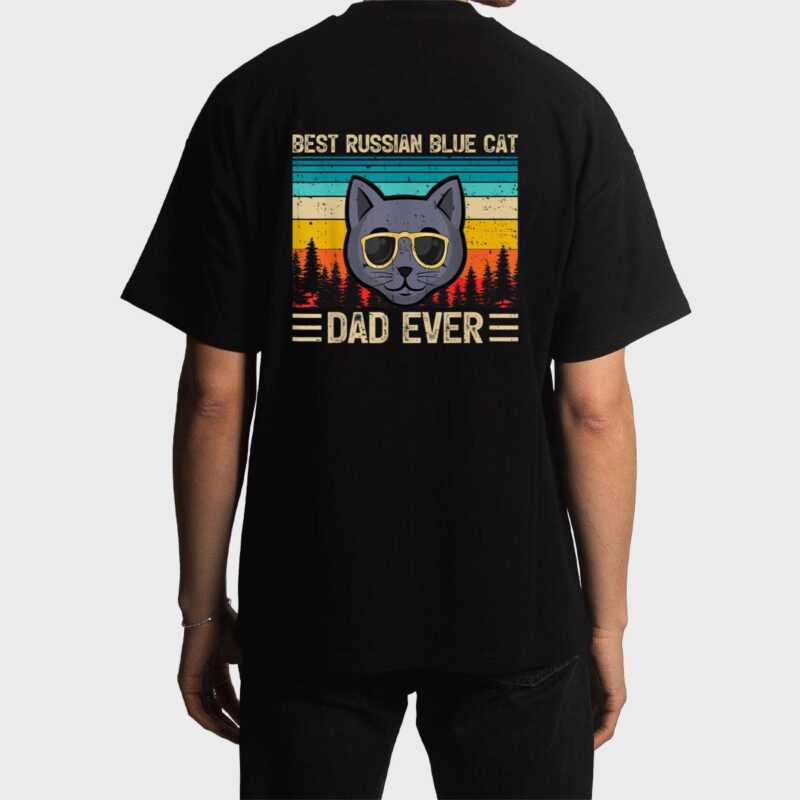 Mens Vintage Funny Best Russian Blue Cat Dad Ever Father's Day Men T-Shirt