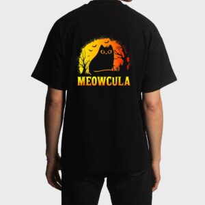 Meowcula Black Cat Halloween Vampire Cat Men T-Shirt