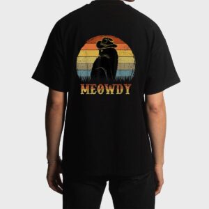 Meowdy Funny Country Music Black Cat Cowboy Hat Vintage Men T-Shirt