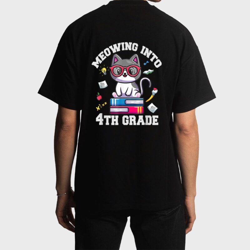 Meowing Into 4H Grade Funny Back O School Cat Lovers Men T-Shirt