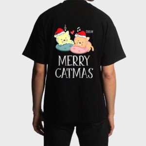 Merry Catmas Pajama Christmas Lights Funny Holiday Cat Mom Men T-Shirt
