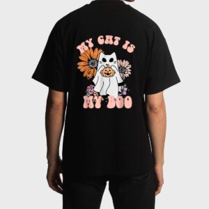 My Cat Is My Boo Floral Groovy Ghost Cat Spooky Halloween Men T-Shirt