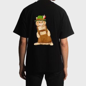 Oktoberfest Cat Bavarian Lederhosen Costume Alpine Hat Gift Men T-Shirt