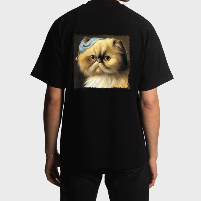Persian cat with a pear earring, classical art parody feline Premium Men T-Shirt