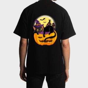 Pumpkin Black Cat Halloween Costume Scary Witch Autumn Fall Men T-Shirt