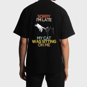 Retro Meow Cat Shirt Sorry I'm Late My Cat Was Sitting On Me Men T-Shirt