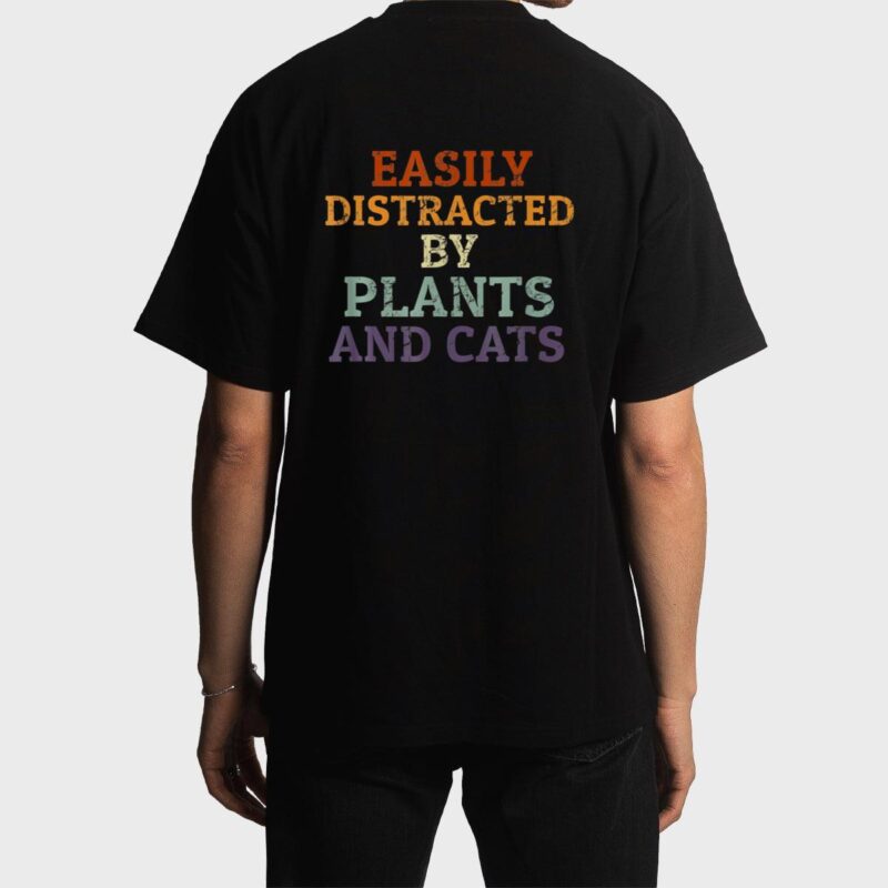 Retro Pet Cat Plant Lover Easily Distracted By Plants Cats Men T-Shirt