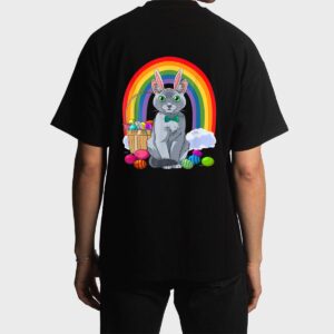 Russian Blue Cat Easter Eggs Bunny Men T-Shirt