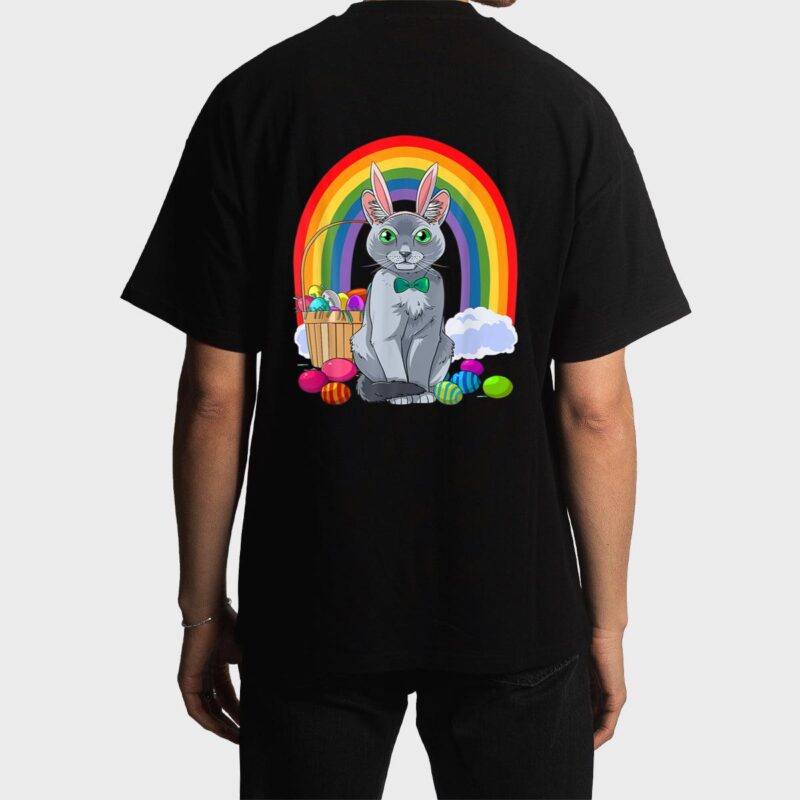 Russian Blue Cat Easter Eggs Bunny Men T-Shirt