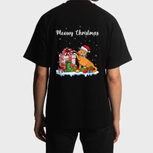Santa Hat Cat Xmas For Girls Kids Meowy Cat Christmas Men T-Shirt