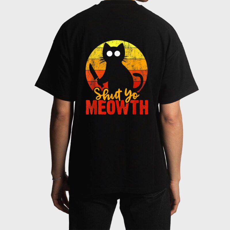 Shut Your Meowth Gory Halloween Cat With Knife Murderous Men T-Shirt