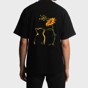 Sitting Yellow Kitten Sunflower Fragrance Butterfly Men T-Shirt