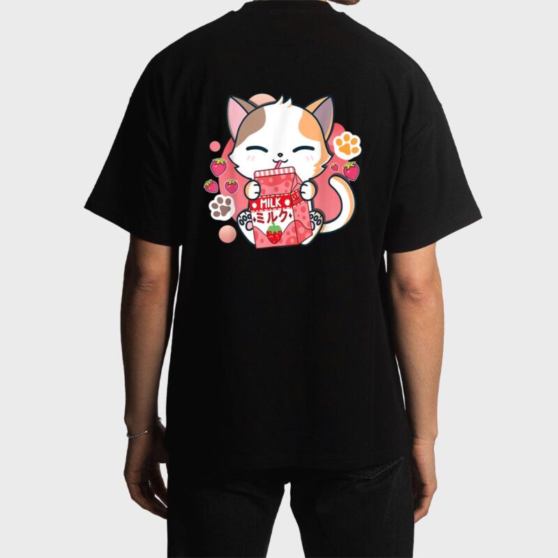 Strawberry Milk Cat Cute Kawaii Kitten Anime Gift Teen Girls Men T-Shirt