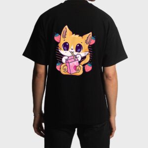 Strawberry Milk Cat Cute Kawaii Kitten Anime Neko Shake Men T-Shirt