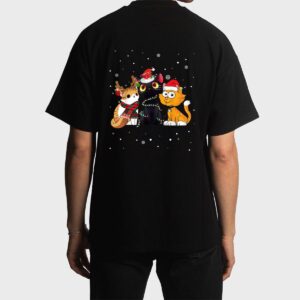 Three Cat Christmas Funny Kitty Santa Hat And Lights Gifts Men T-Shirt