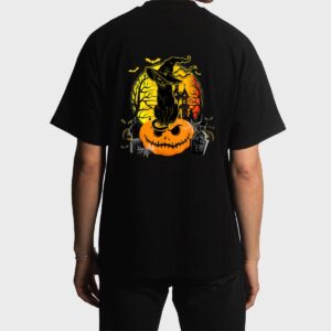 Vintage Black Cat Witch Scary Halloween Costume Kids Boys Men T-Shirt